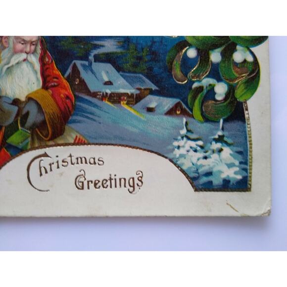 Santa Claus Christmas Postcard Germany Gel Gold Trim Vintage Original Old World - Picture 4 of 5